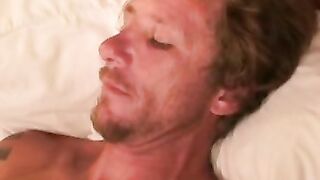 Messy amateur guy smokes while stroking his big cock