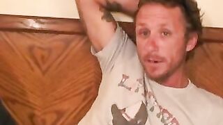 Messy amateur guy smokes while stroking his big cock