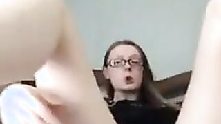 Nerdy Chick with big tits fingering her pussy