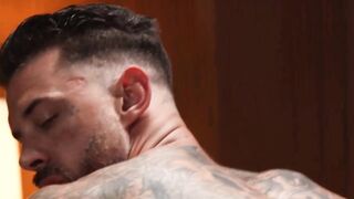 Bearded jock Riley Mitchel sucks Alpha Wolfes unshaved cock