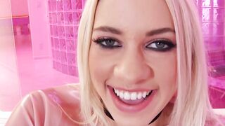 Naughty babe fingers her pussy and gives a sloppy blowjob