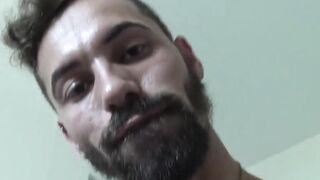 Bearded straight Latino rides cock and takes cum in mouth