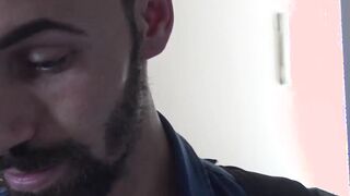 Bearded straight Latino rides cock and takes cum in mouth