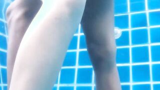 Cute Asian Sowan oiled up before erotic teasing by the pool