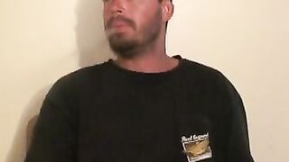 Hairy mature gay jerks off while smoking and shoots his load