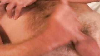 Hairy mature gay jerks off while smoking and shoots his load