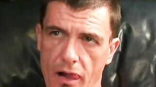 Handsome mature dude jerks off and covers his hands in cum