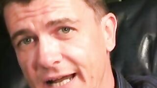 Handsome mature dude jerks off and covers his hands in cum