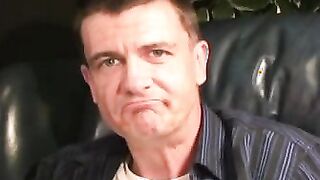 Handsome mature dude jerks off and covers his hands in cum