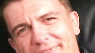 Handsome mature dude jerks off and covers his hands in cum