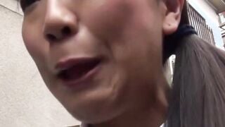 Shy Japanese schoolgirl pisses in her panties in public