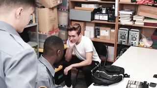 Twink suspect hammered bare in hard interracial threesome