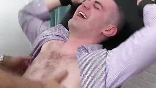 Feet fetish businessman takes a ride on my tickling machine