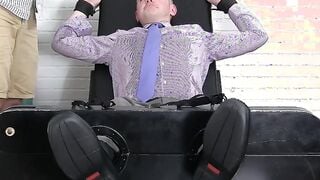 Feet fetish businessman takes a ride on my tickling machine