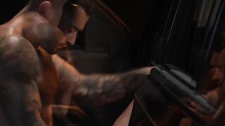 Tatted jock Ian Holms takes loads of Drews hot cum in ass