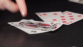 Petite girl with glasses fucked over a game of cards