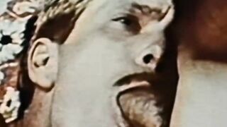 Vintage guys flexing after blowjobs before cumming hard