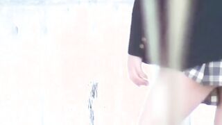 Naughty Japanese schoolgirls squirting piss in public