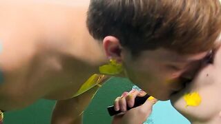 Colorful twink gets feet painted in blowjob induced cum