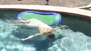 Cute young twink Patrick Kennedy stokes cock by the pool