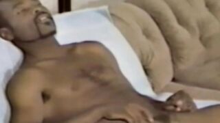 Sexy afro haircut black hunk jerks off his rock hard dick
