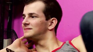 Skinny twink big dick tugged while being ass plowed hard