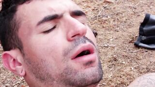 Handsome voyeur barebacked outdoors by big cocked hunk