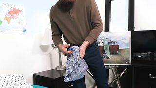 Cute stepson cums from his stepdads raw cock in his ass