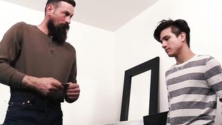 Cute stepson cums from his stepdads raw cock in his ass