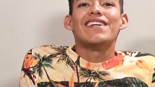 Latino twink Alan cum sprayed after riding raw daddy dick
