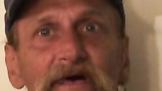 Bearded mature homo jerks off his big dick and comes hard