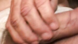 Bearded mature homo jerks off his big dick and comes hard
