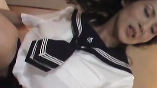 Sexy Japanese babe rides big cock after hot pussy fingering
