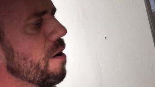 He bends over and takes it up his small butt