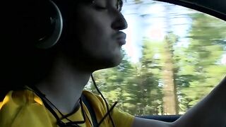 Naughty young man blowing his lover while inserting dildo