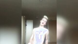 Gorgeous young blond making his strong cock cum