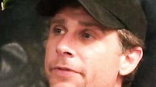 Older gay dude strokes his cock and covers himself with cum