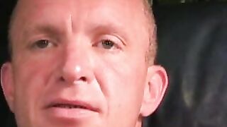 Mature gay dude jerks off and shoots his load on the plate