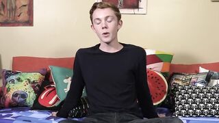 Good looking twink has fun with a dildo after an interview