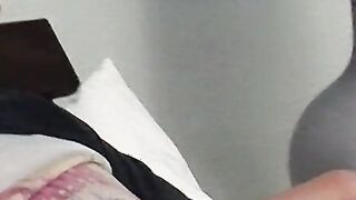 Tempting twink played with his cock and blowing smoke
