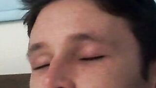 Tempting twink played with his cock and blowing smoke