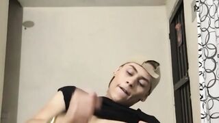 Pretty twink Zalar sprays loads of sticky cum in kinky solo