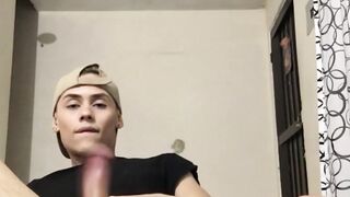 Pretty twink Zalar sprays loads of sticky cum in kinky solo