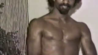 Kinky ebony hunk masturbates his hard cock in vintage solo