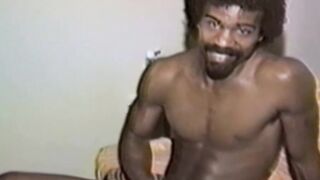 Kinky ebony hunk masturbates his hard cock in vintage solo