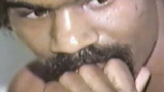 Kinky ebony hunk masturbates his hard cock in vintage solo