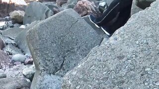 Ebony straight guy banged outdoor in threesome by Latin gays