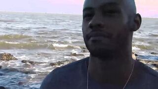 Ebony straight guy banged outdoor in threesome by Latin gays