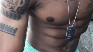 Ebony straight guy banged outdoor in threesome by Latin gays