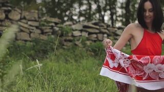 Natural tits brunette Sade Mare outdoor sensual teasing